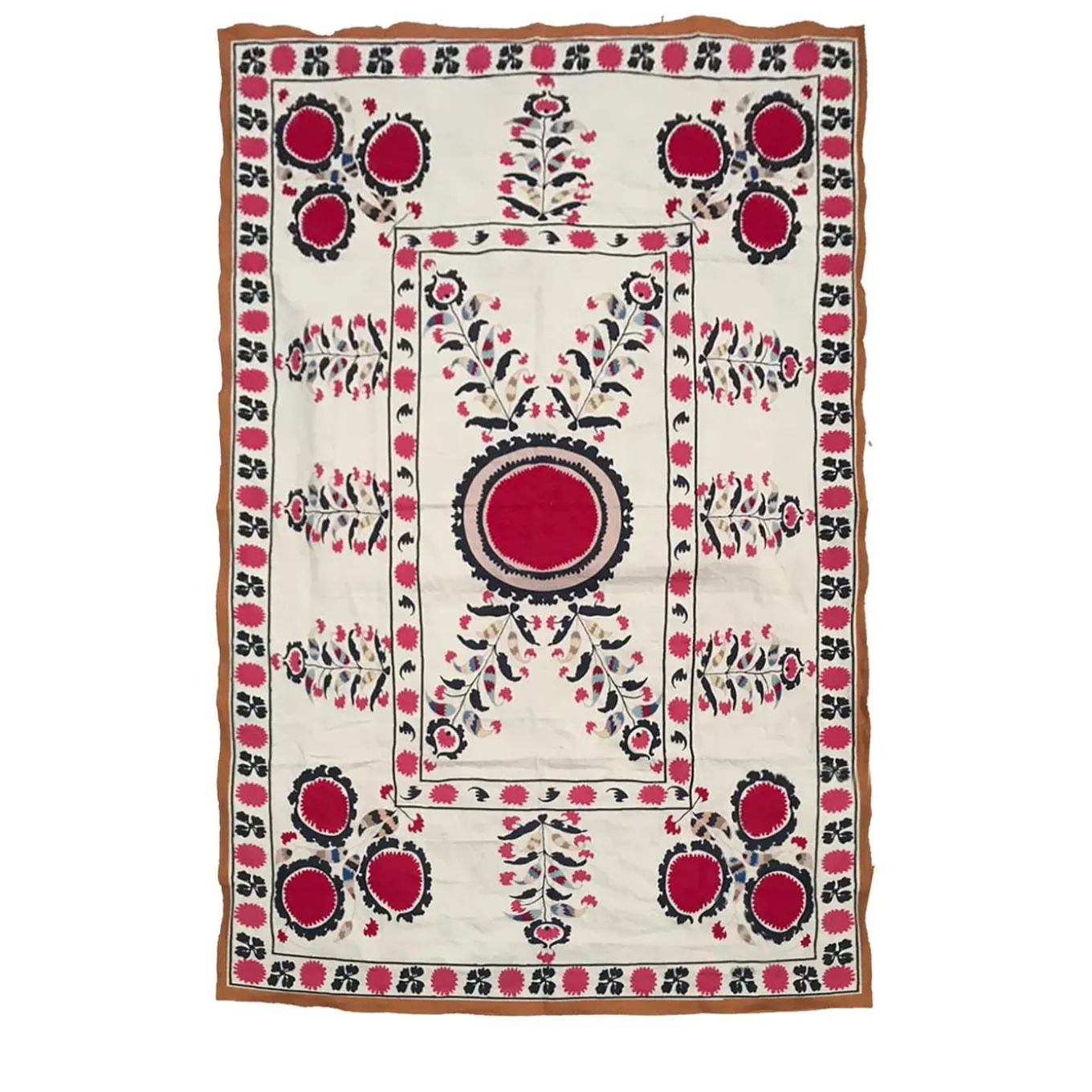 Fuchsia Suzani Printed Cotton Tablecloth