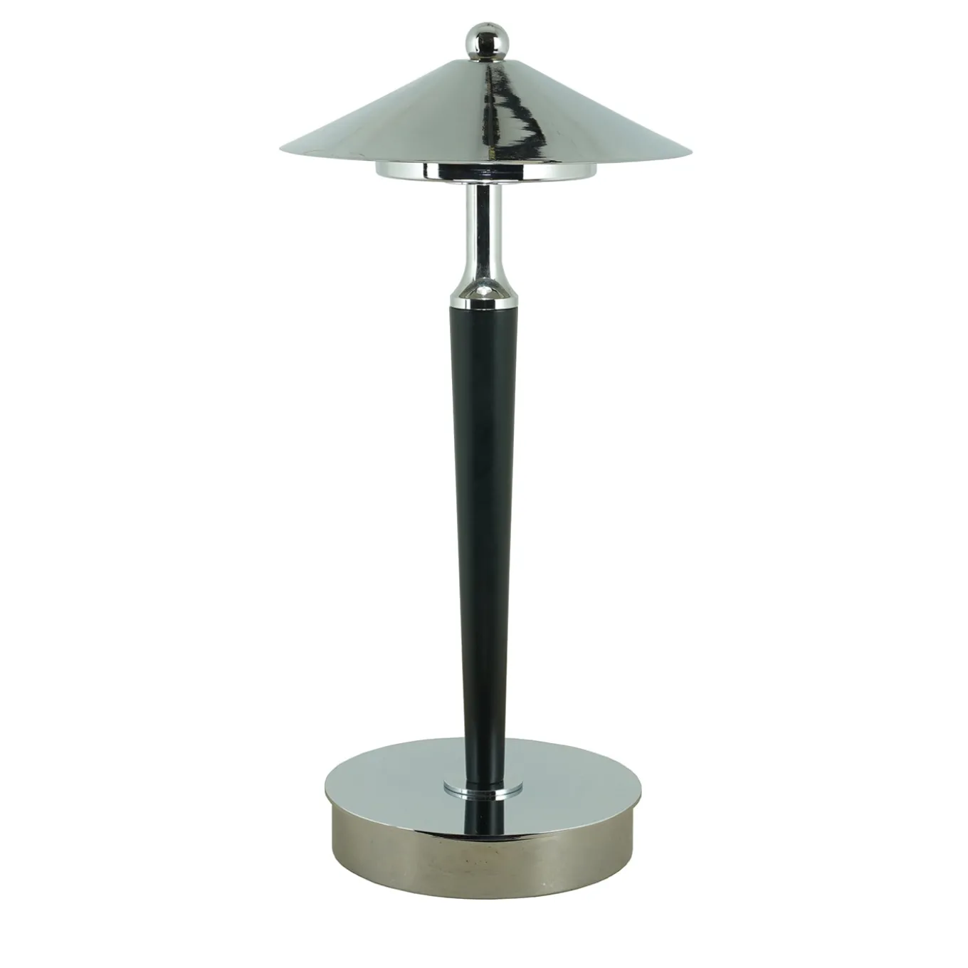 Fujiko Chrome Finish And Black Wood Rechargeable Table Lamp