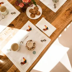 Gallo Multicolor Set of 2 Embroidered Ivory Table Mats