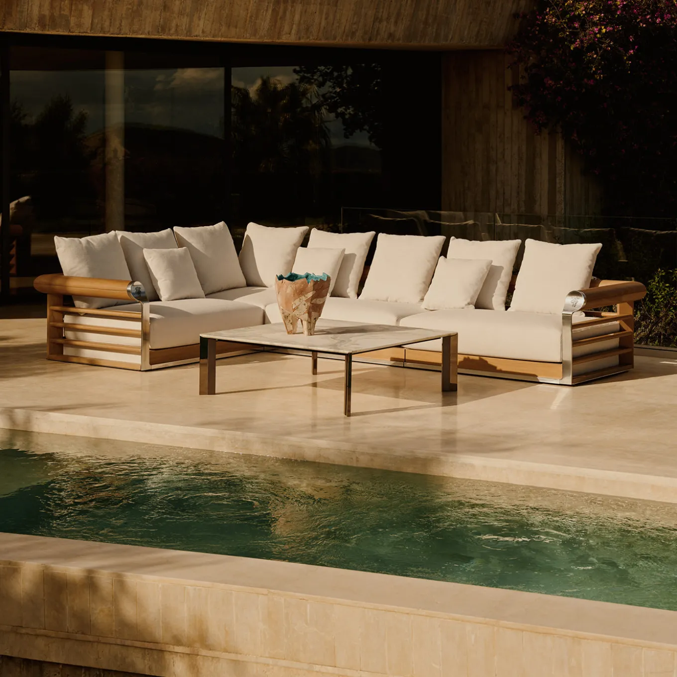 Galloway White Vivienne Fabric Angular Outdoor Sofa