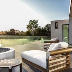 Galloway White Waterproof Fabric And Iroko Wood Outodoor Chaise