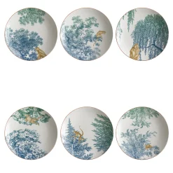 Galtaji Set Of 6 Porcelain Soup Plates With Trees And Monkeys