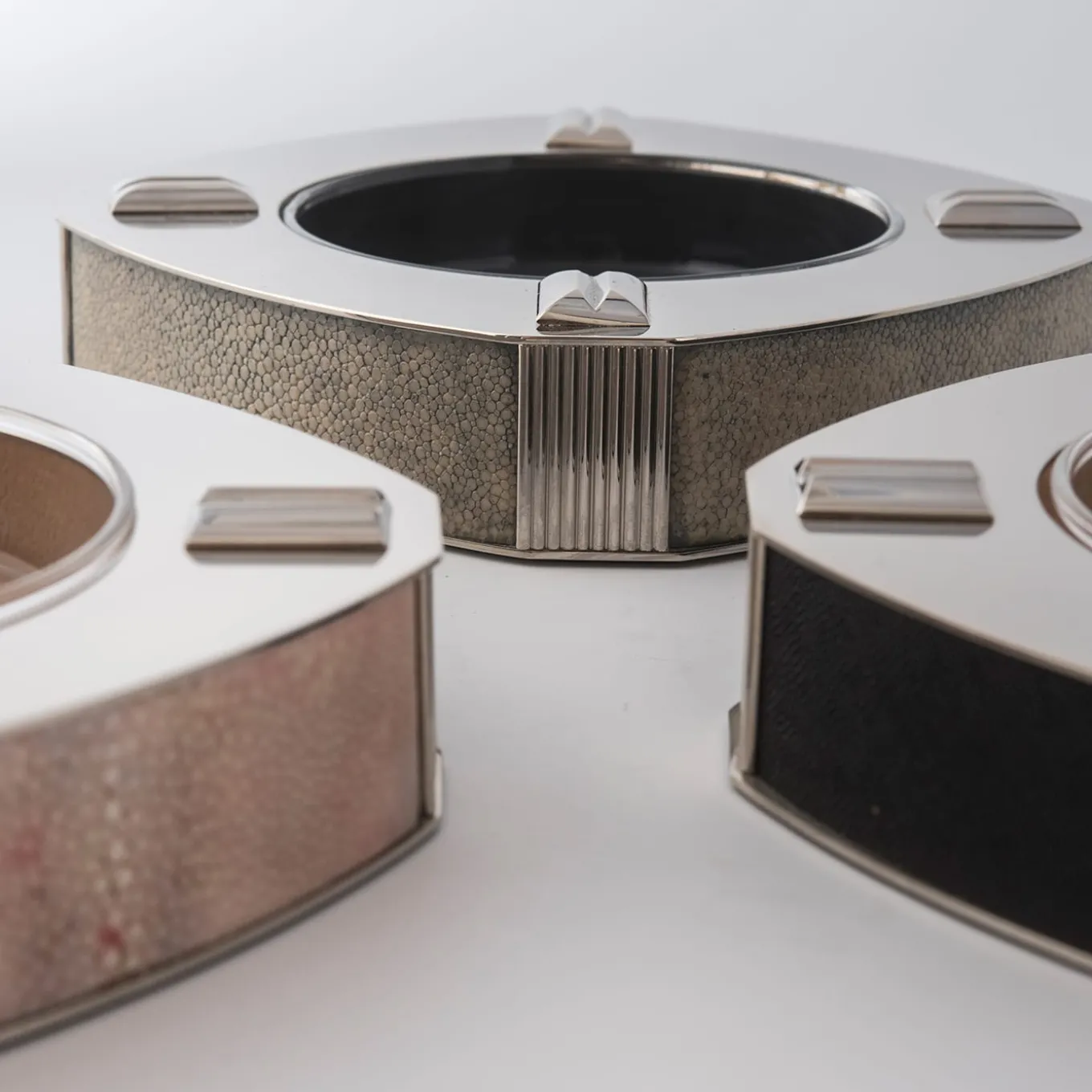 Galucharme Sage-Green Shagreen Leather Ashtray by Nino Basso