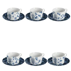 Garden Of Eden Set Of 6 Porcelain Tea Cups With Blue Decoration