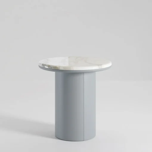 Gemini Leather And Calacatta Marble Side Table