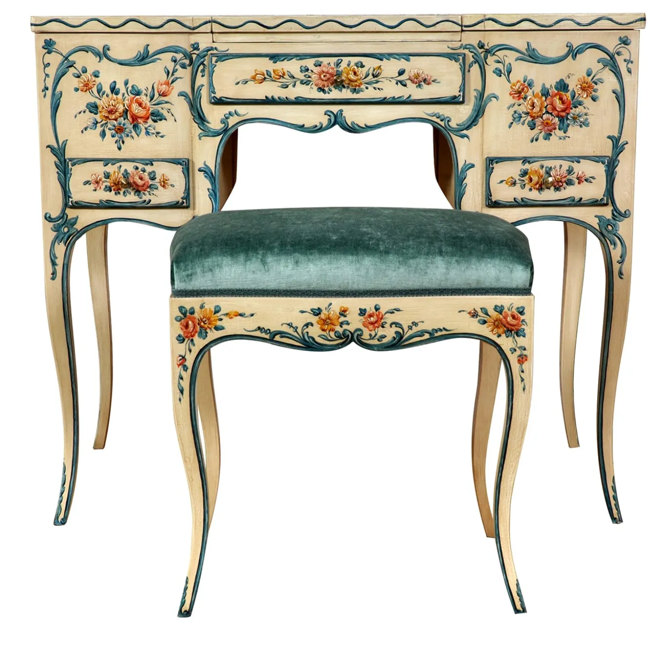 Genoese Style Hand-painted Vanity Table with Stool