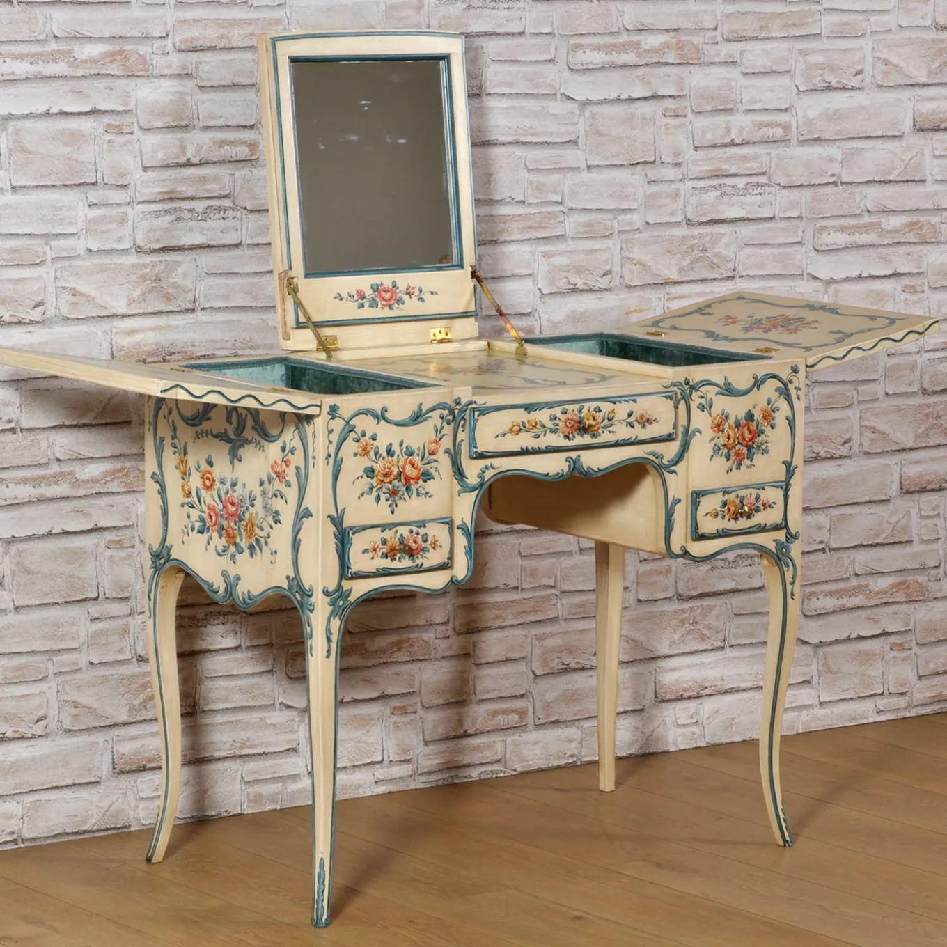 Genoese Style Hand-painted Vanity Table with Stool