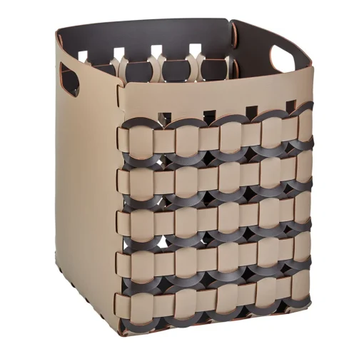 Geometria Cappuccino and Chocolate Leather Basket