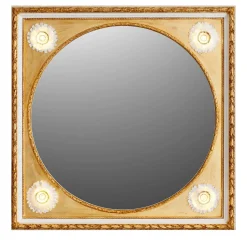 Gilded Wall Mirror with Capodimonte Porcelain Sunflowers and Gold Accents