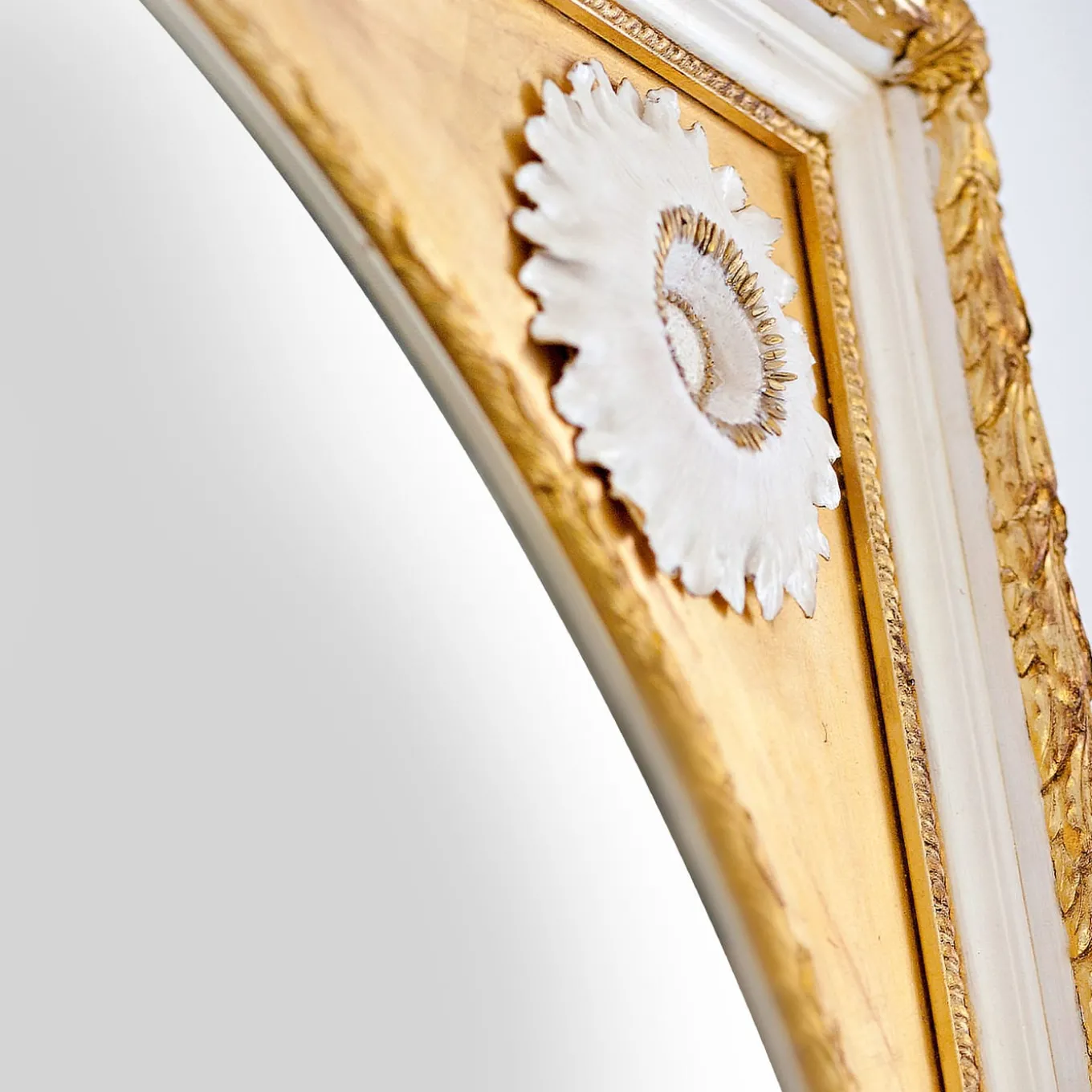 Gilded Wall Mirror with Capodimonte Porcelain Sunflowers and Gold Accents