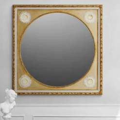 Gilded Wall Mirror with Capodimonte Porcelain Sunflowers and Gold Accents