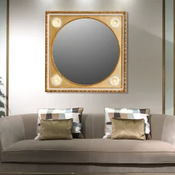 Gilded Wall Mirror with Capodimonte Porcelain Sunflowers and Gold Accents