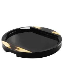 Gillo Round Black Tray with Horn Inlays