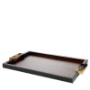 Gioele Ebony & Black Leather Tray with Horn Handles