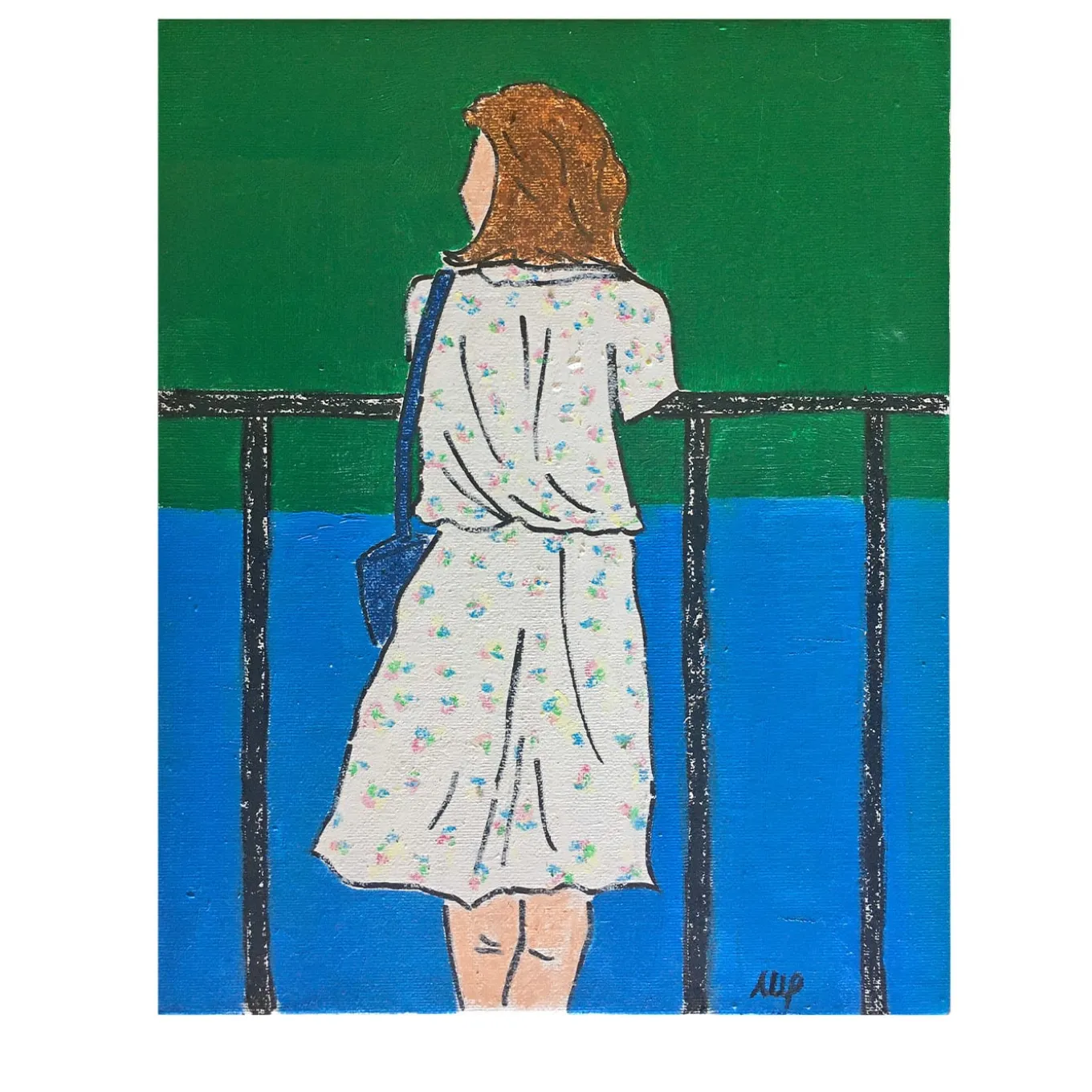 Girl with a Blue Handbag Painting