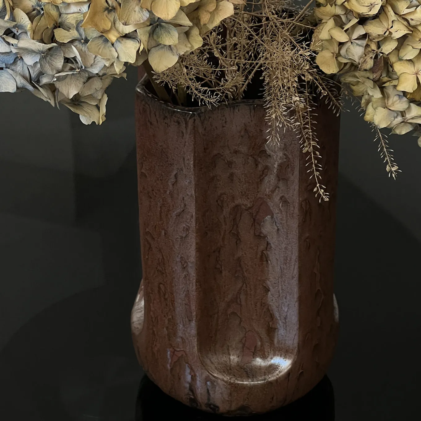 Giuseppe Rame Glossy Bronze Glazed Ceramic Vase