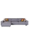Glam light blue leather sofa with chaise longue