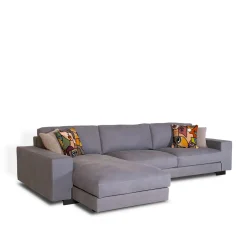 Glam light blue leather sofa with chaise longue