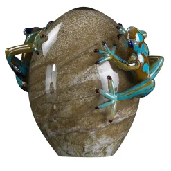 Glass Egg With Turquoise Frogs