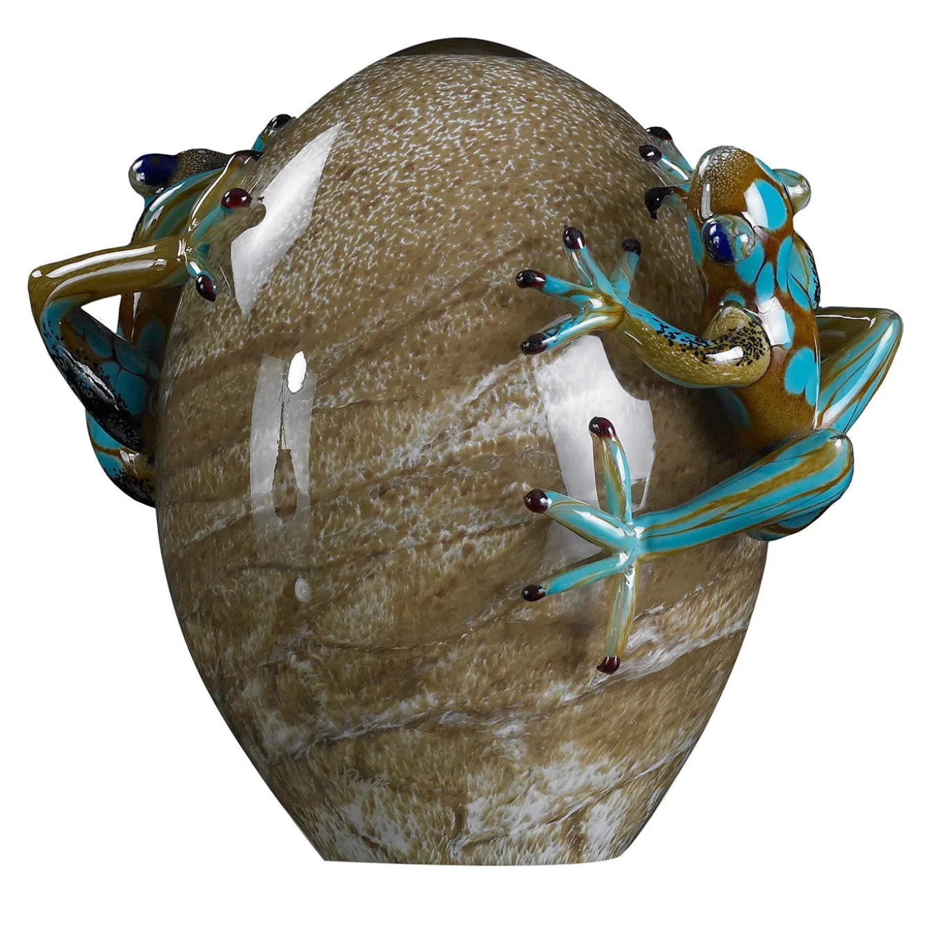 Glass Egg With Turquoise Frogs