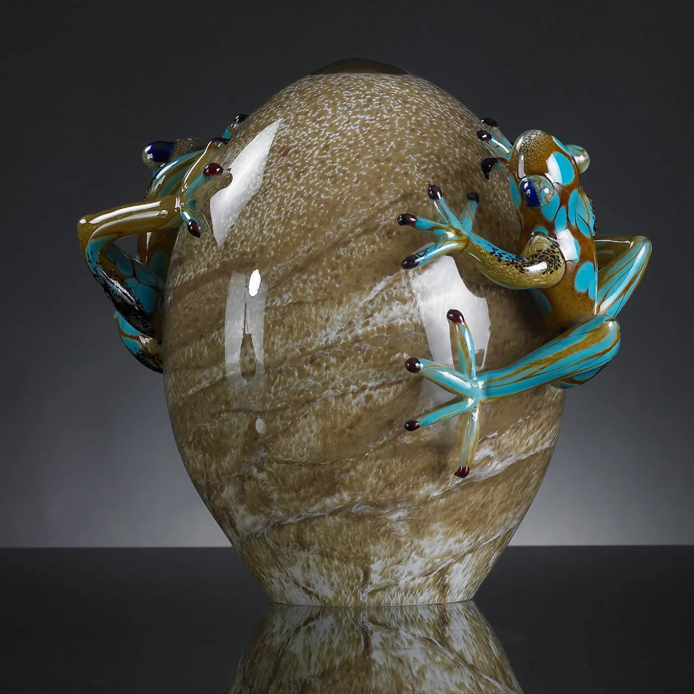 Glass Egg With Turquoise Frogs