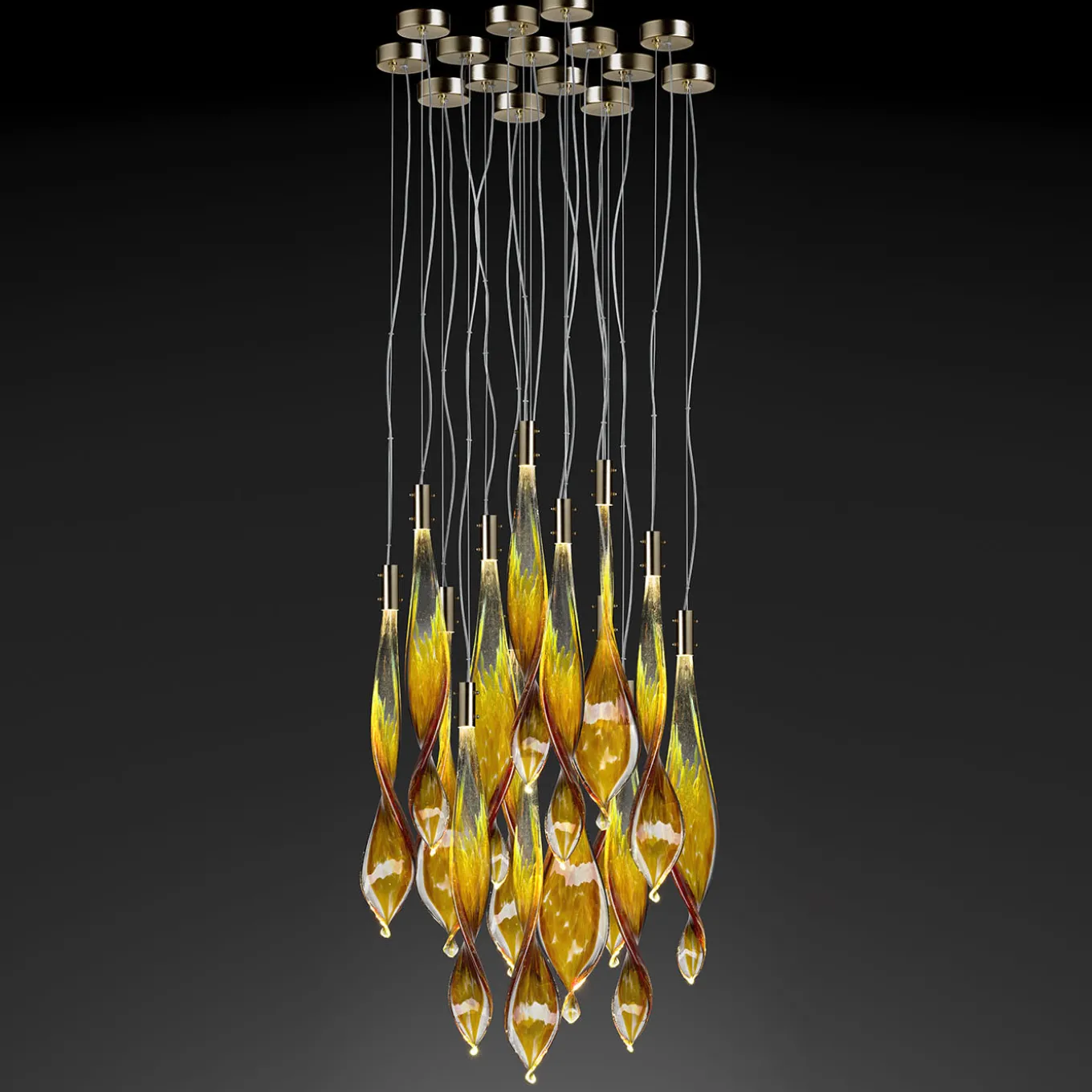 Glass Fall 14 Leaves Chandelier