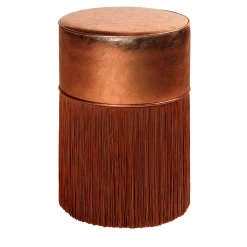 Gleaming Copper Metallic Leather Pouf by Lorenza Bozzoli