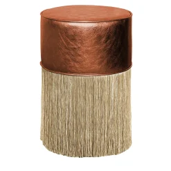 Gleaming Couture Copper Leather Gold Pouf by Lorenza Bozzoli