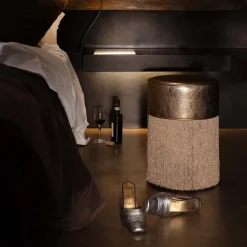 Gleaming Gold Metallic Leather Pouf by Lorenza Bozzoli