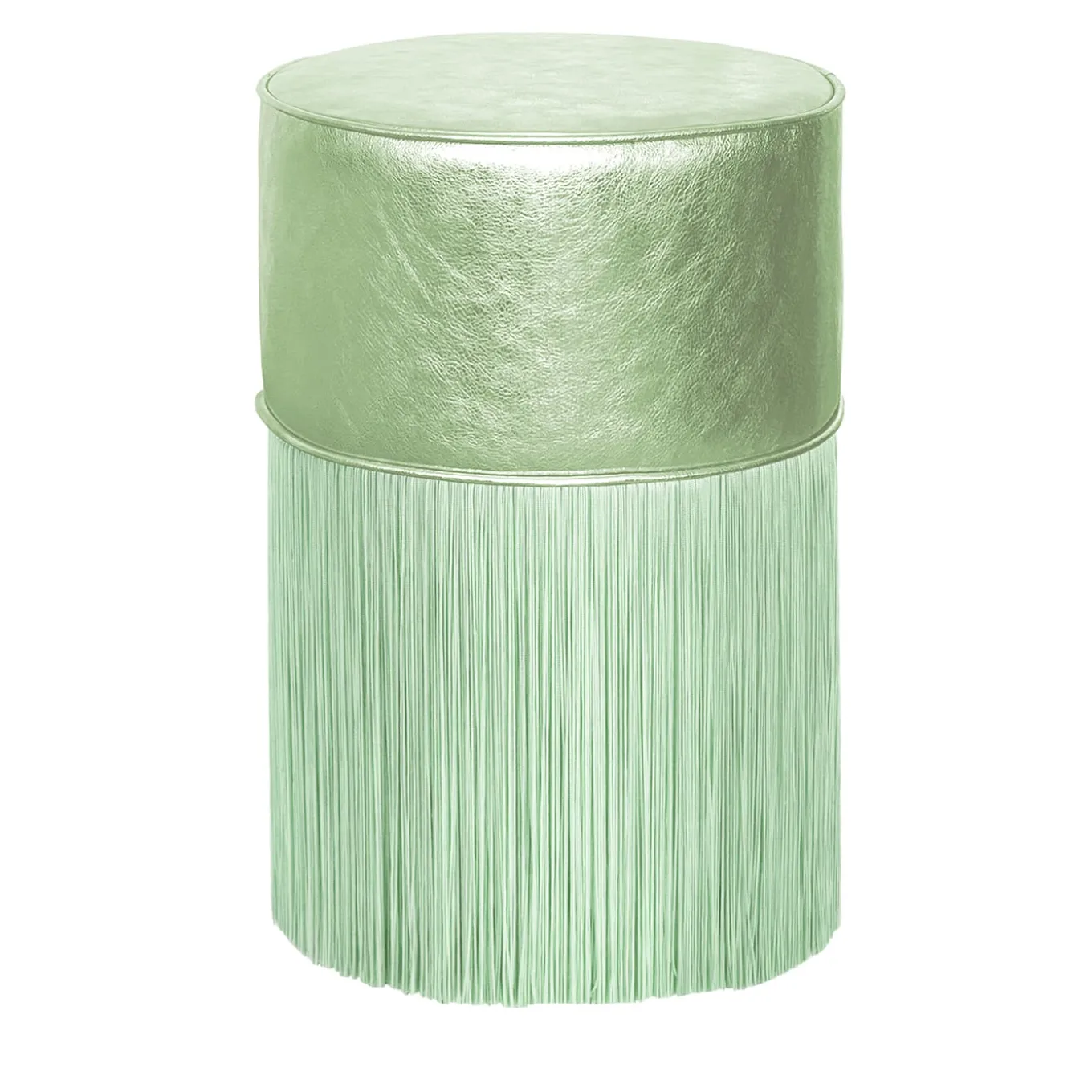 Gleaming Light Green Metallic Leather Pouf by Lorenza Bozzoli