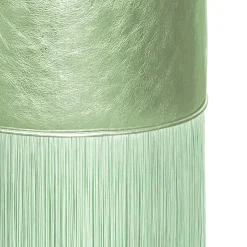 Gleaming Light Green Metallic Leather Pouf by Lorenza Bozzoli