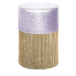 Gleaming Lillac Leather Gold Fringes Pouf by Lorenza Bozzol