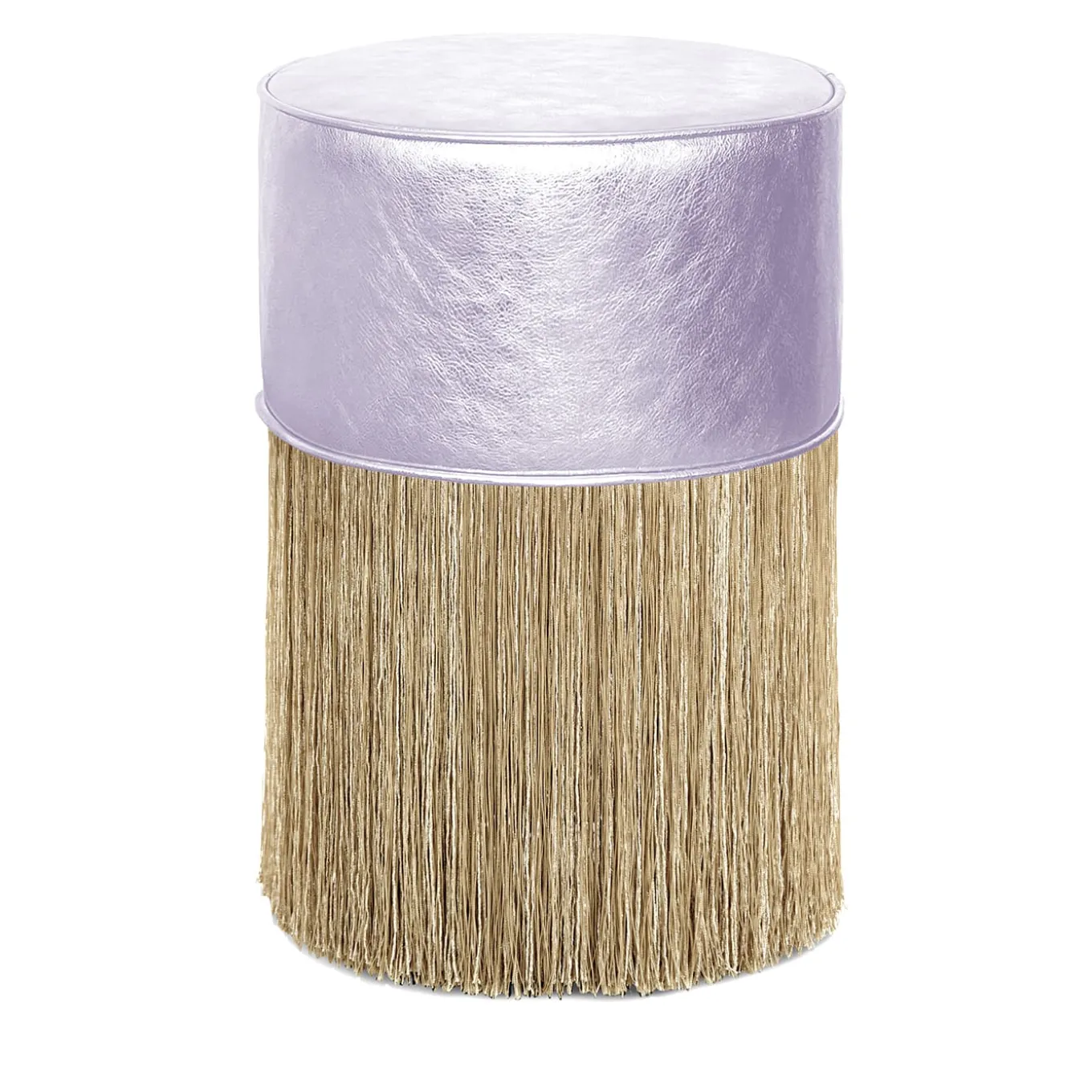 Gleaming Lillac Leather Gold Fringes Pouf by Lorenza Bozzol