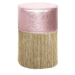 Gleaming Pink Leather Gold Fringes Pouf by Lorenza Bozzoli