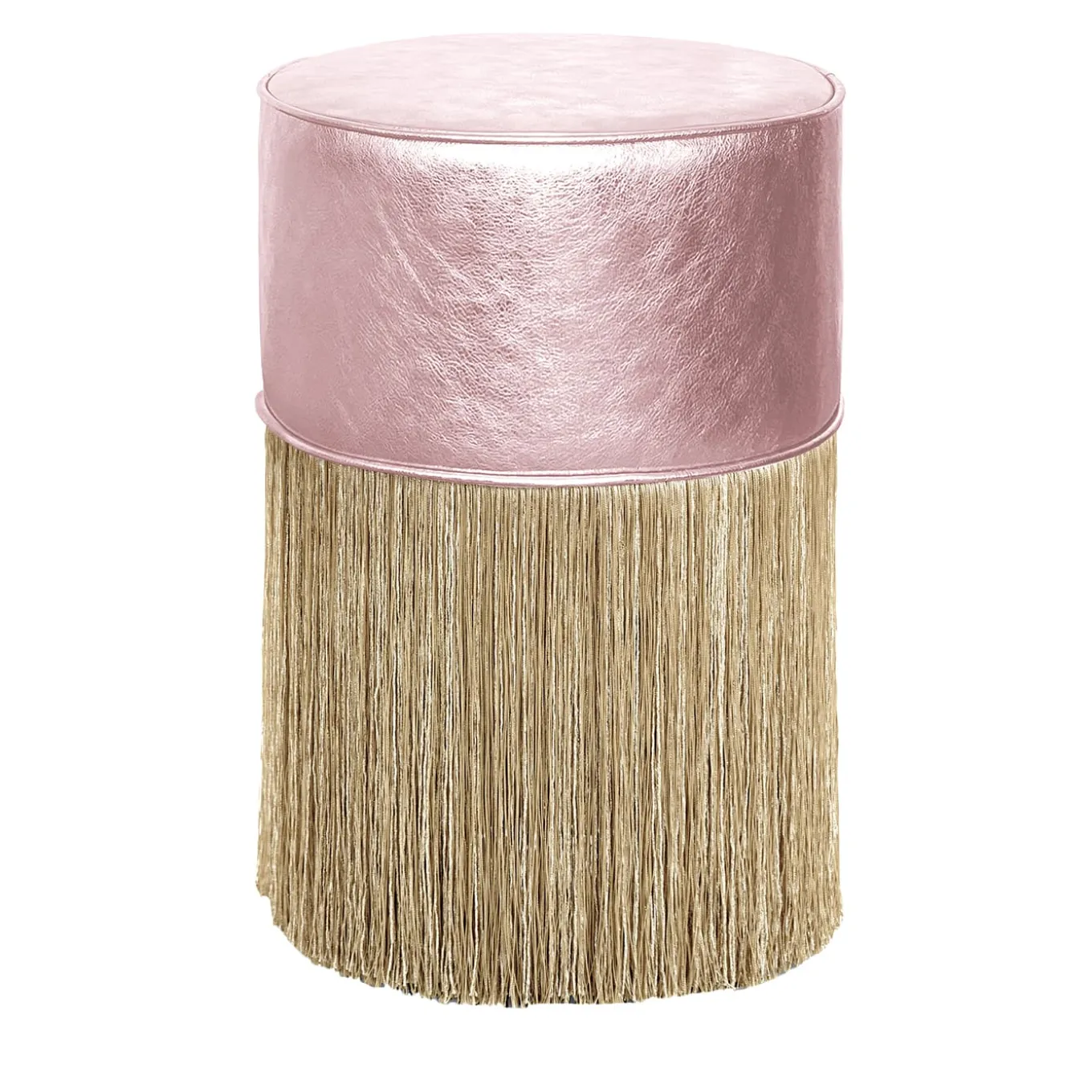 Gleaming Pink Leather Gold Fringes Pouf by Lorenza Bozzoli
