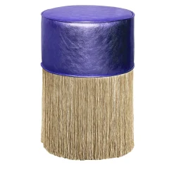 Gleaming Purple Leather Gold Fringes Pouf by Lorenza Bozzoli