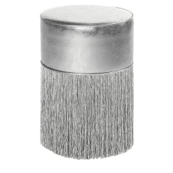 Gleaming Silver Metallic Leather Pouf by Lorenza Bozzoli