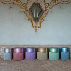 Gleaming Silver Metallic Leather Pouf by Lorenza Bozzoli