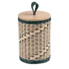 Goccia Tall Blue and Natural Wicker Jar with Wood Lid