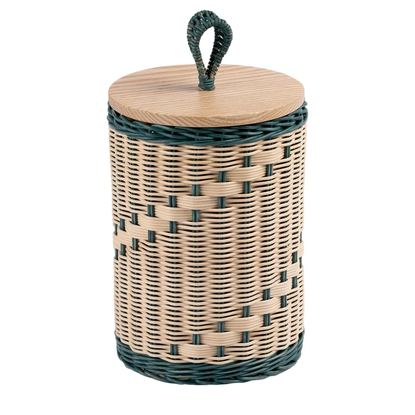 Goccia Tall Blue and Natural Wicker Jar with Wood Lid