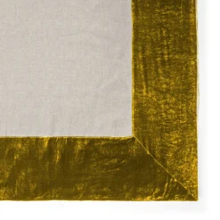 Gold Natural Linen With Velvet Border Tablecloth