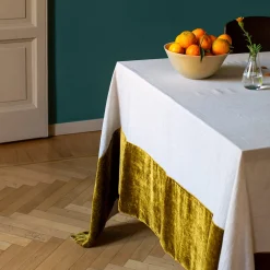 Gold Natural Linen With Velvet Border Tablecloth
