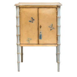 Gold-Leaf Lombardia Bamboo Nightstand with Butterflies