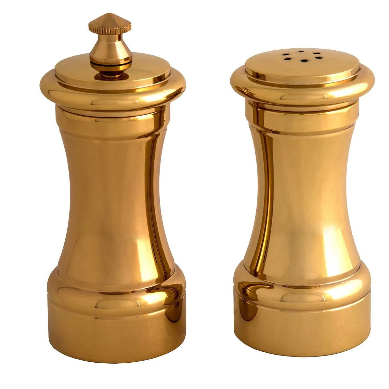 Gold-Plated Brass Pepper Mill and Salt Shaker