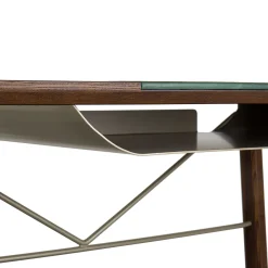 Golia Brown Wood Desk with Leather Inlay