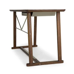 Golia Brown Wood Desk with Leather Inlay