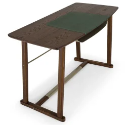 Golia Brown Wood Desk with Leather Inlay