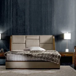 Grace Beige Fabric & Canaletto Walnut Double Bed