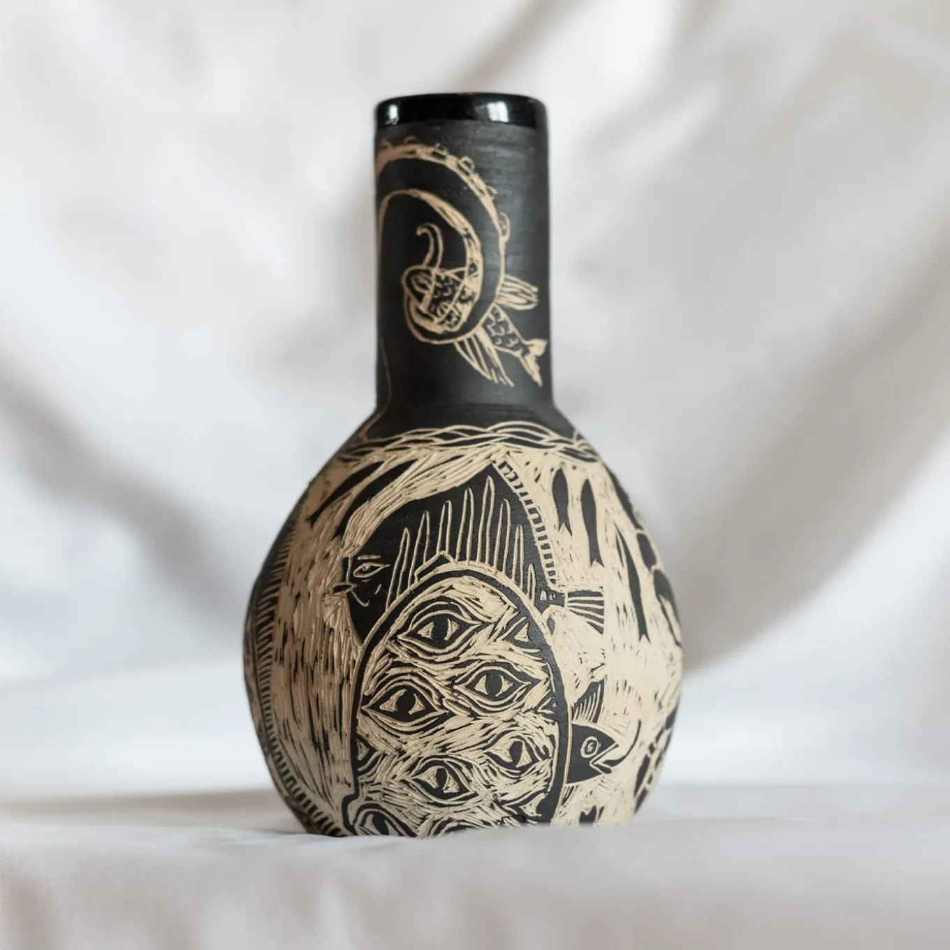 Granchio Beige and Black Grès Small Vase