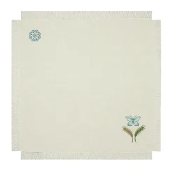 Grano Multicolor Set of 6 Fringed Embroidered Ivory Napkins